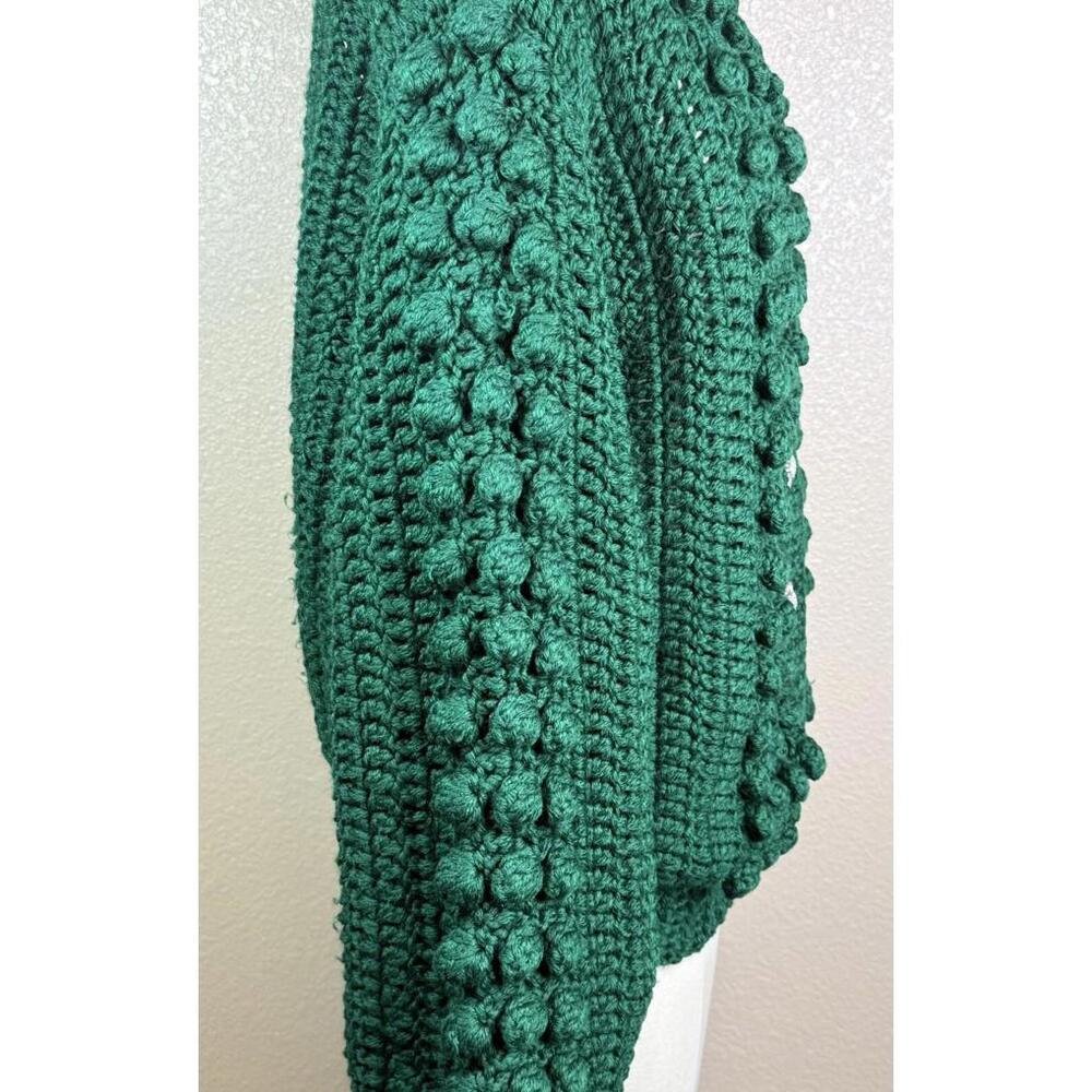 Vintage  Handmade 80s Green Popcorn Chunky Knit‎ Cardigan Sweater Size M - Picture 6 of 9